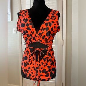 SHEIN Red and Black Leopard Print One Piece Swimsuit